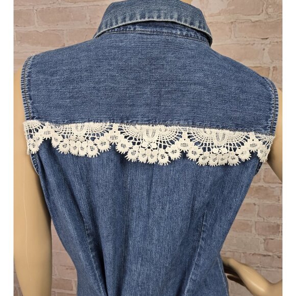 OOAK Magnolia Boho Indie Upcycled Western Denim Vest Duster Beach Cover Up Sz L - Picture 7 of 16